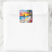 Vibrant Sunset Abstract Beach Scene Vierkante Sticker (Tas)