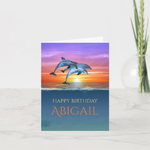 Vibrant Sunset Dolphins Jumping Ocean Birthday Kaart