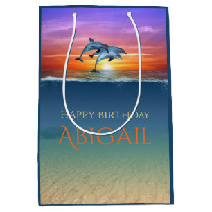 Vibrant Sunset Dolphins Jumping Ocean Birthday Medium Cadeauzakje