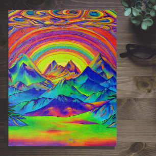 Vibrant Sunset Mountains Landscape Psychadelic Art Legpuzzel
