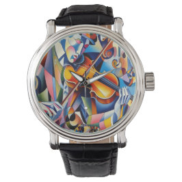 Vibrant Symphony: Abstract Violinist Art Horloge