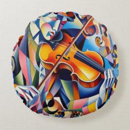 Vibrant Symphony: Abstract Violinist Art Rond Kussen