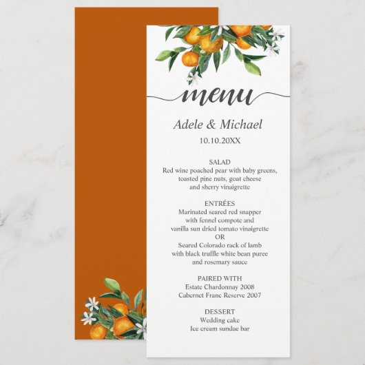 Vibrant Tangerine Citrus Oranje Green Wedding Kaart (Voorkant / Achterkant)