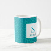 Vibrant Teal Scale Mermaid Monogram Custom Name Koffiemok (Voorkant rechts)