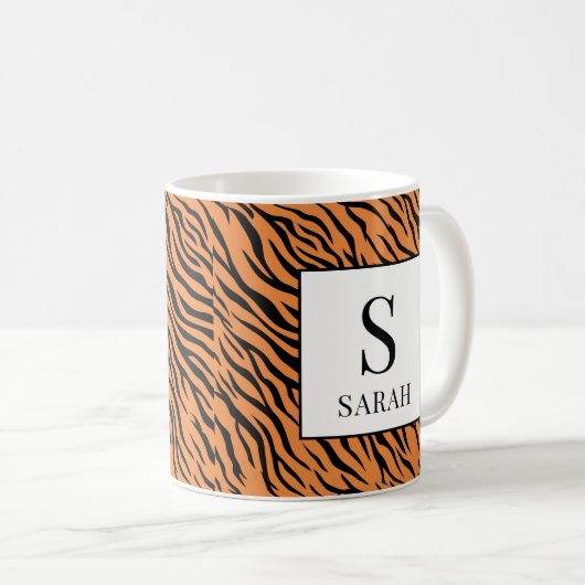 Vibrant Tiger Stripe Custom Initial Name Mug (Devant droit)