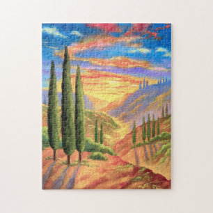 Vibrant Toscane Landscape Sunset Oranje Green Legpuzzel