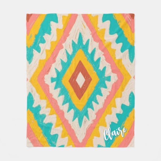 Vibrant Tribe, Bold Geometric Boho Pattern Fleece Deken (Voorkant)