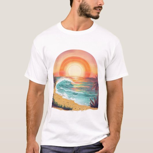 Vibrant Tropical Beach Sunset T-shirt basique (Devant)