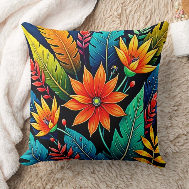 Vibrant Tropical Flower Art Kussen (Deken)