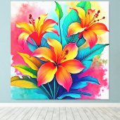 Vibrant Tropical Lilies: Summer Soul Canvas Afdruk (Insitu (Houten vloer))