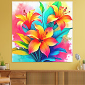 Vibrant Tropical Lilies: Summer Soul Canvas Afdruk (Insitu (Woonkamer))