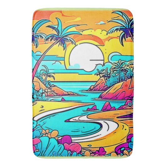 Vibrant Tropical Sunset Beach Badmat (Voorkant Verticaal)