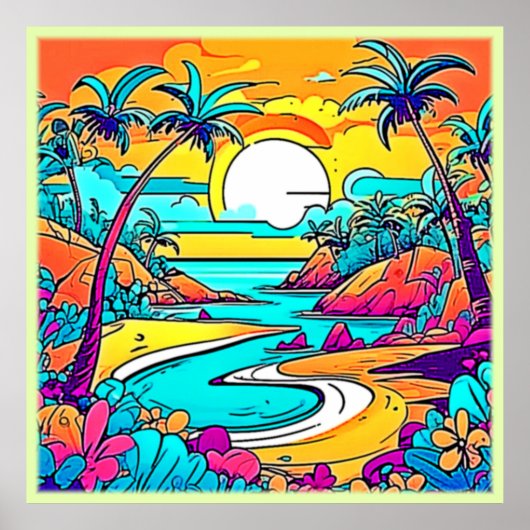 Vibrant Tropical Sunset Beach Poster (Voorkant)