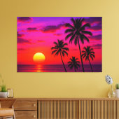 Vibrant Tropical Sunset Palm Trees - Luxury Modern Canvas Afdruk (Insitu (Woonkamer))