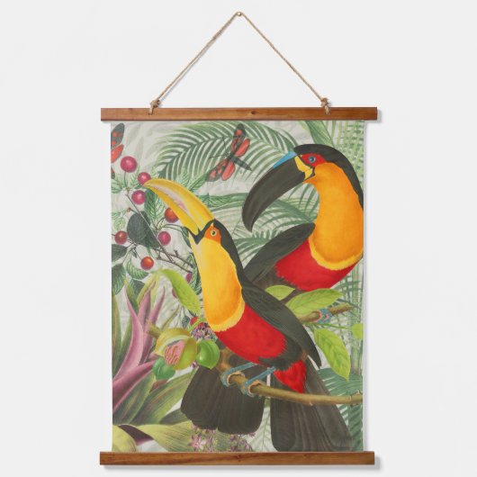 Vibrant Tropical Toucan Birds Art Exotic Oerwoud Hangend Wandkleed (Voorkant)