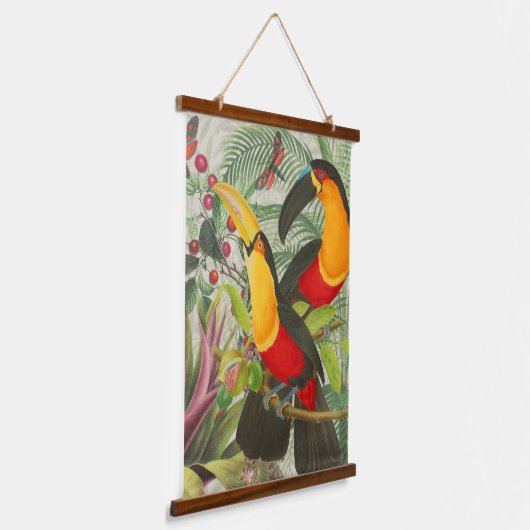 Vibrant Tropical Toucan Birds Art Exotic Oerwoud Hangend Wandkleed (Gebogen)