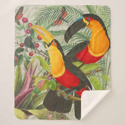 Vibrant Tropical Toucan Birds Art Exotic Oerwoud Sherpa Deken (Voorkant)