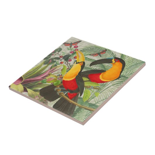 Vibrant Tropical Toucan Birds Art Exotic Oerwoud Tegeltje (Zijkant)