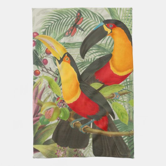 Vibrant Tropical Toucan Birds Art Exotic Oerwoud Theedoek (Verticaal)