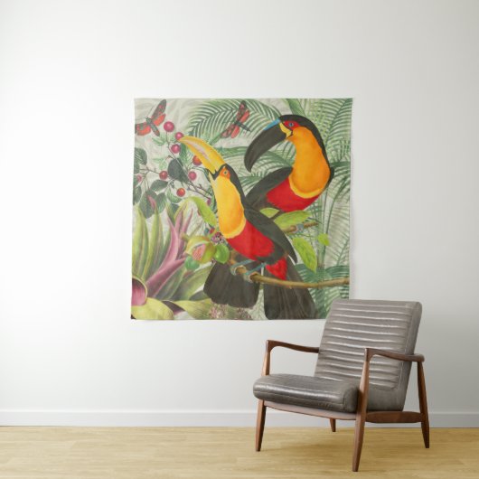 Vibrant Tropical Toucan Birds Art Exotic Oerwoud Wandkleed (In situ)
