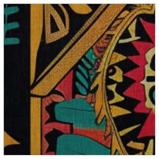 Vibrant Turquoise "Rêve aztèque" Tissu de lin arti