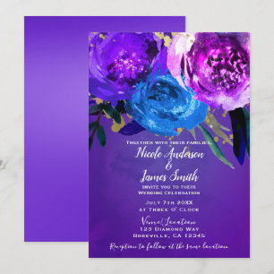Vibrant ultra Violet Paarse Floral Fantasy Wedding Kaart