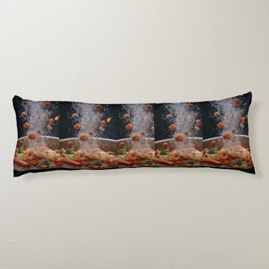 Vibrant Veggie Explosion Art – Dynamic Boiling Pot Lichaamskussen (Achterkant)