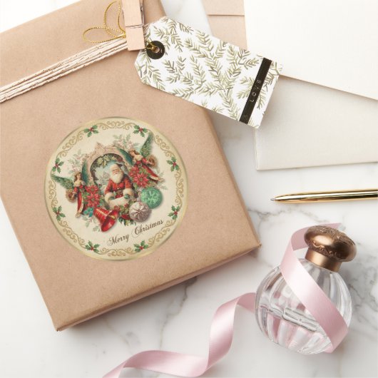 Vibrant Victorian Christmas Collage Ronde Sticker (Geschenken)