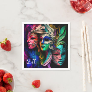 Vibrant Visies van Venetiaanse maskers Servet