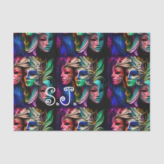 Vibrant Visies van Venetiaanse maskers Tissuepapier (Voorkant)