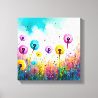 Vibrant Watercolor Dandelion Wishes | Colorful Canvas Afdruk