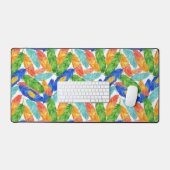 Vibrant Watercolor Feather Pattern Bureaumat (Keyboard & Muis)
