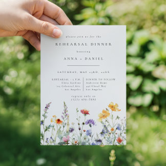 Vibrant Watercolor Floral Wedding Rehearsal Dinner Kaart