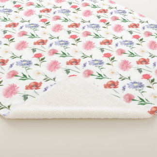 Vibrant Watercolor Multicolor Floral Pattern Sherpa Deken