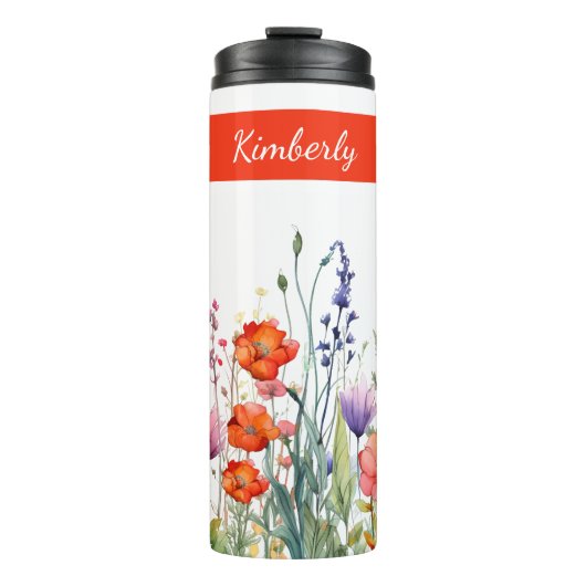 Vibrant Watercolor Wildflowers Personalized Thermosbeker (Voorkant)
