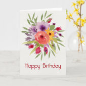 Vibrant Waterverf Flowers Happy Birthday Kaart (Gele Bloem)
