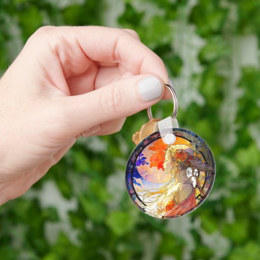 Vibrant Waterverf Girl Round Sleutelhanger (Hand)