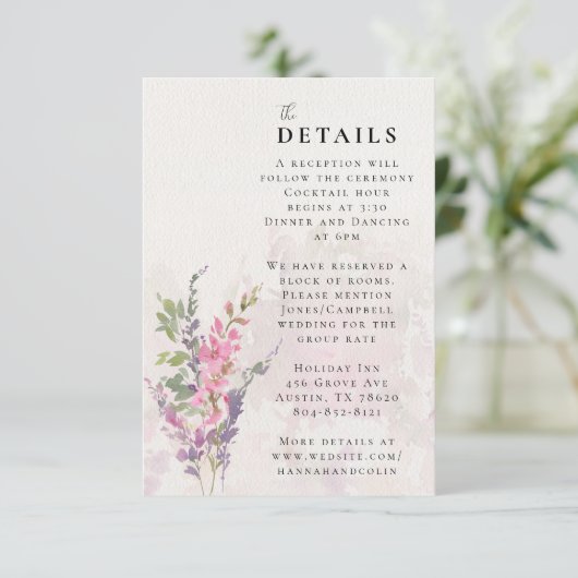 Vibrant Wildbloemen Roze Violet Geel Informatiekaartje (Staand voorkant)