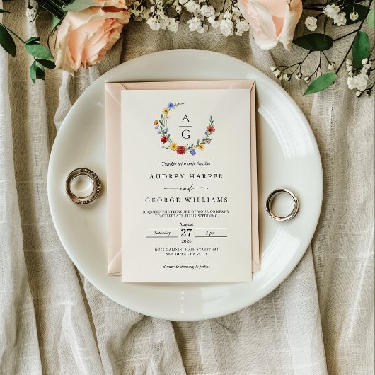 Vibrant Wildflower Crest Wedding Invitation