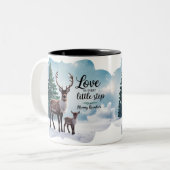 Vibrant Winter Reindeer "Love in Every Little Step Tweekleurige Koffiemok (Voorkant links)