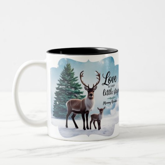 Vibrant Winter Reindeer "Love in Every Little Step Tweekleurige Koffiemok (Links)