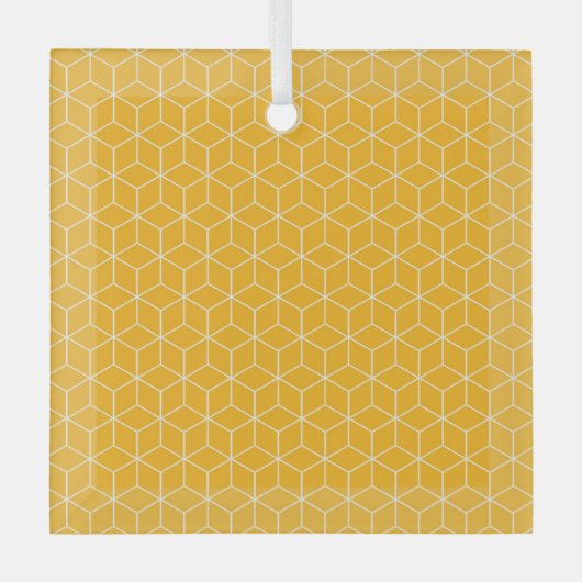 Vibrant Yellow Hexagonal Cube Pattern Design Glas Ornament (Voorkant)