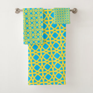 Vibrant Yellow Interlocking Circles Blue Pattern
