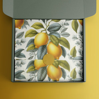 Vibrant Yellow Lemon and Blue Watercolor Botanical Tissuepapier