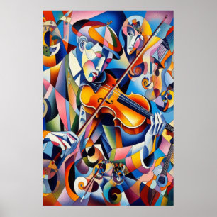 Vibrante Symfonie: Abstracte Violist Kunst Poster