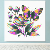 Vibrantes Schmetterlingsblumenmotiv Canvas Afdruk (Insitu (Houten vloer))
