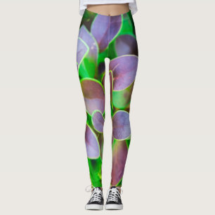 Vibrantgroene en paarse bladeren leggings