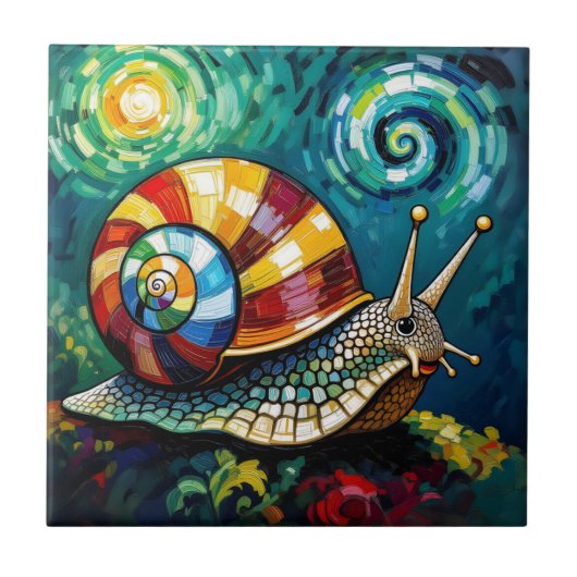 Vibrantly Colorful Impasto Whimsical Snail Tegeltje (Voorkant)
