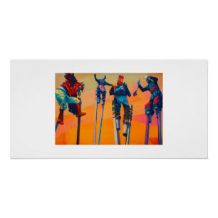 Vibro African Stilt Dancers in Traditional Masks Perfect Poster