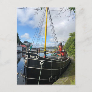 Vic32 Puffer Boat in het Crinan Canal Basin, Schot Feestdagenkaart